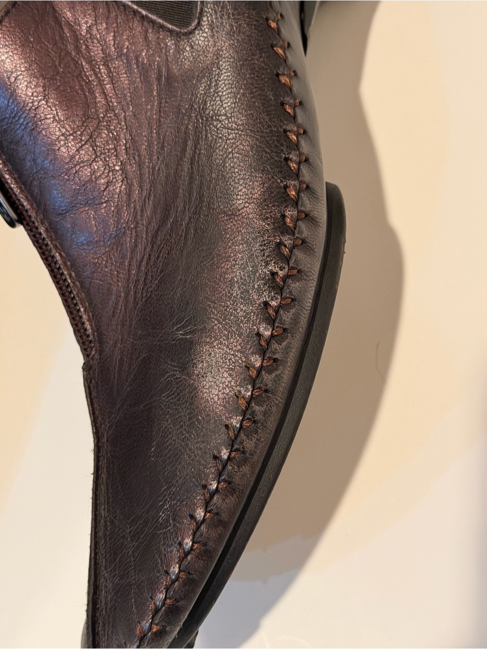 Donald J Pliner Brown Leather Zip Slip On Witchy Dark Academia Minimalist - Picture 12 of 15